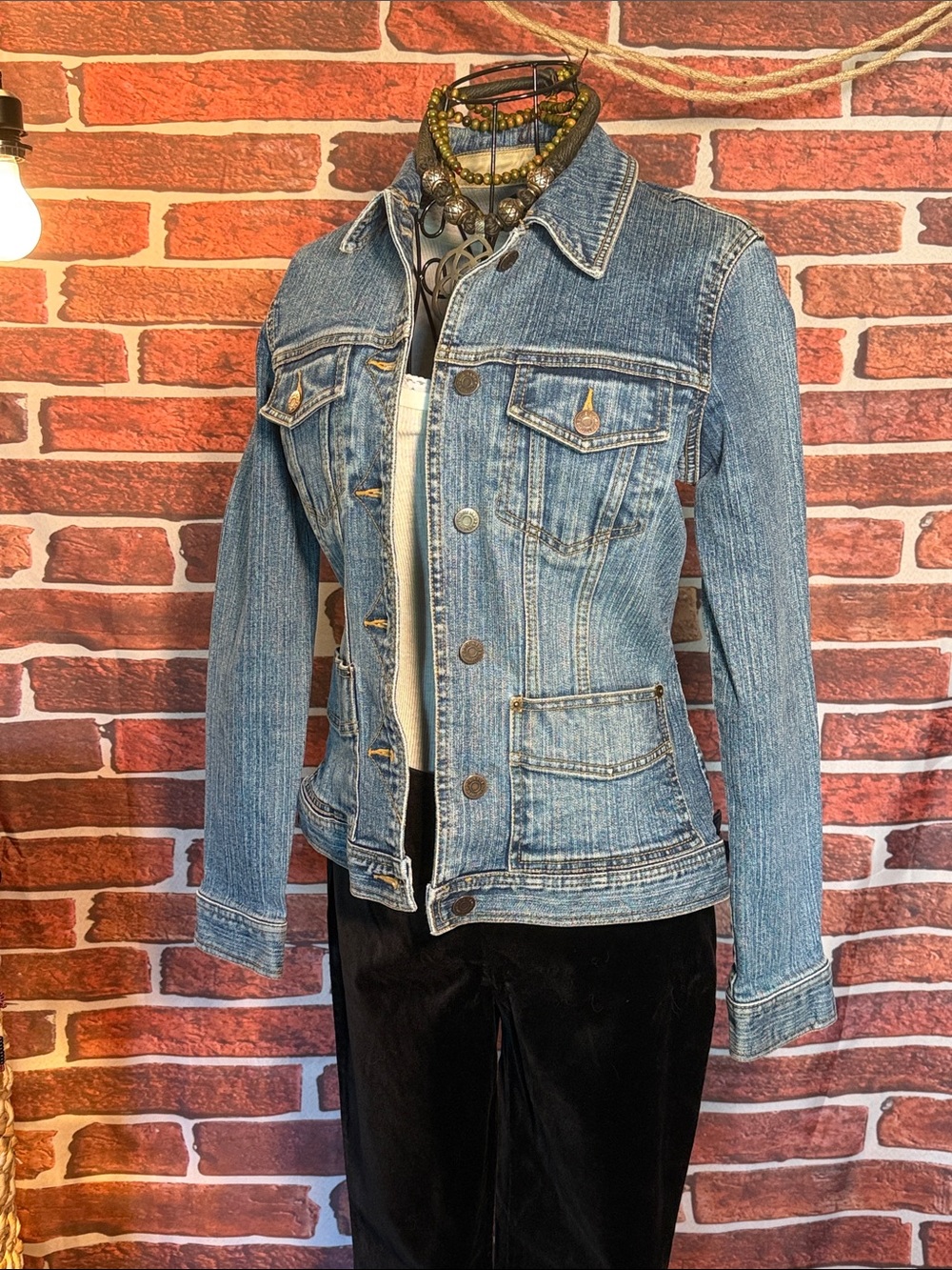 🧥👖 Eddie Bauer Denim Jacket XS – Fitted Western Utility Jean Coat